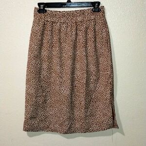 J Crew brown and white dots side slit midi skirt size small